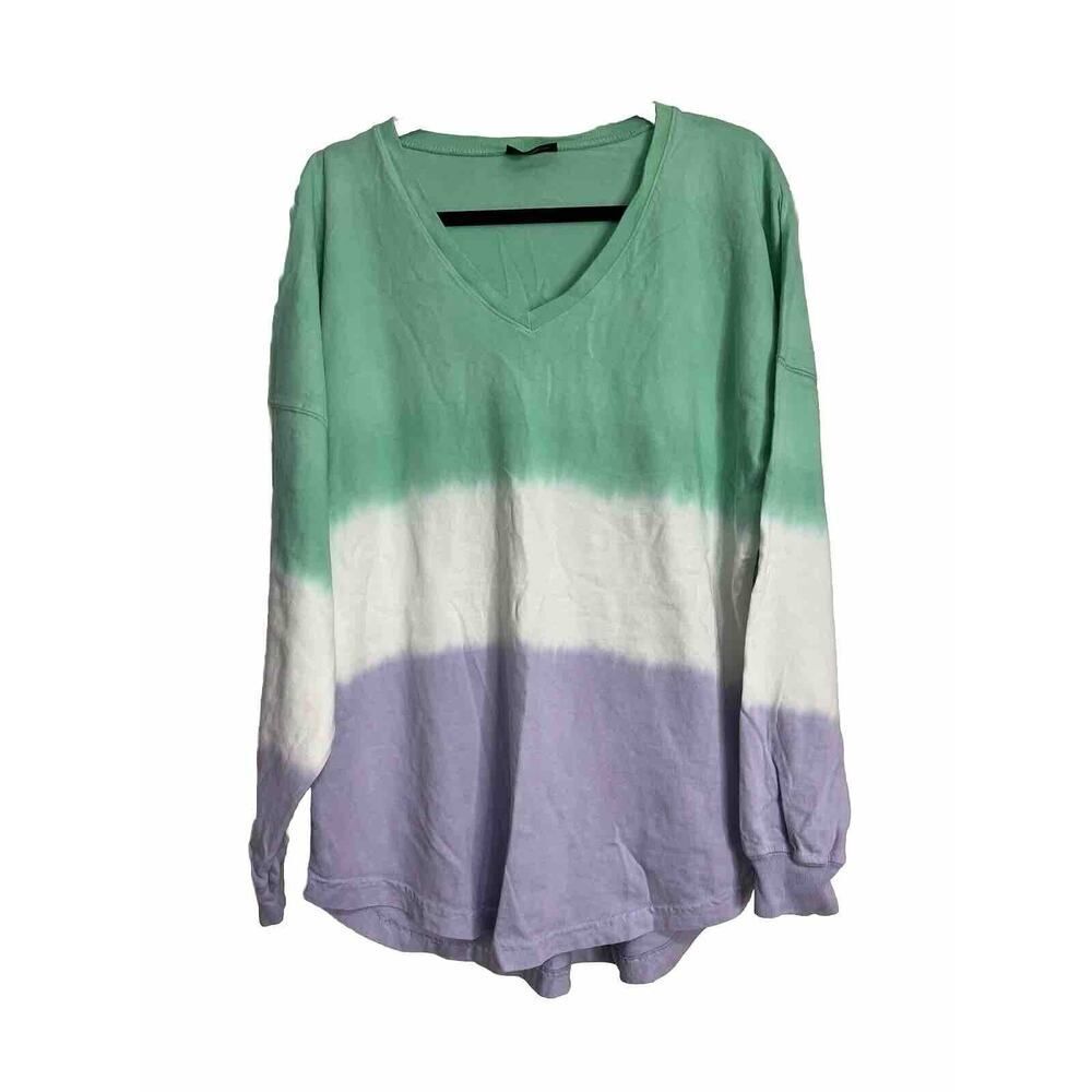SPIRIT JERSEY | Multi Color Pastel Long Sleeve Tee Shirt Hi/Low Hem M Oversized
